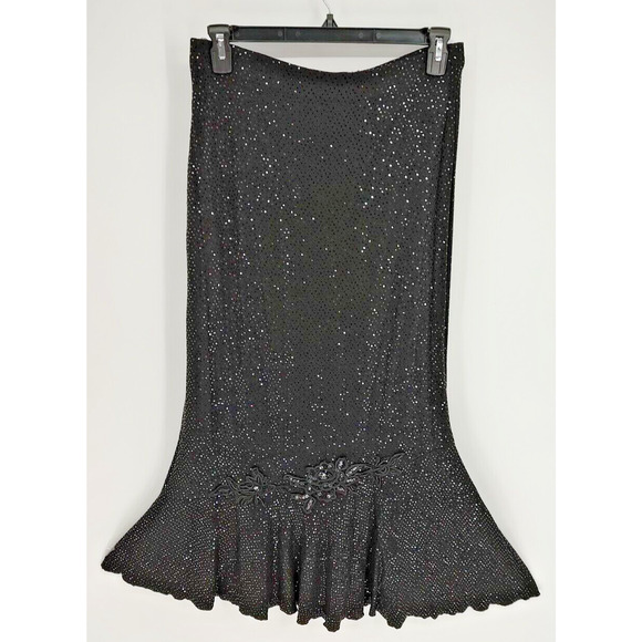 Qian Cai Woman Outfit SZ 15 Black long Elaborate Skirt Crochet Shaw Bead Choker - Picture 2 of 16